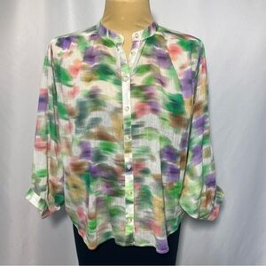 PILCRO Anthropologie Sidney Batwing Top Ladies XS watercolors nice for spring